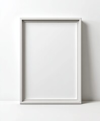 Poster - Empty White Picture Frame with Intricate Molding Standing against Plain White Wall