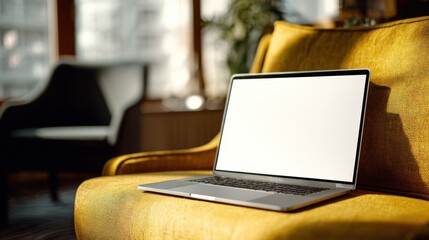 Aufkleber - Modern laptop with blank screen on cozy sofa in stylish living room interior