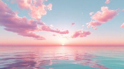 Poster - Vibrant Sunset Over Calm Ocean with Pink Clouds and Reflective Water Scene