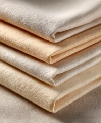 Leinwandbilder - Close-up of neatly folded soft fabric in neutral beige and cream tones for textiles