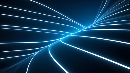 Poster - Abstract Glowing Blue Neon Lines Dark Background Futuristic Curved Technology Digital Art Image curves