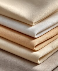 Poster - Close-up of neatly folded soft plain fabric layers in neutral beige, cream and white tones