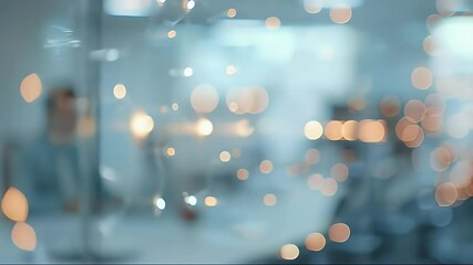 Poster - Abstract Bokeh Lights Background with Blurred Office Interior and Glass Reflection