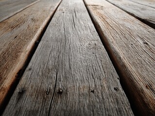 Poster - Close-up view of weathered wooden planks arranged in parallel with natural textures and grain