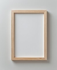 Aufkleber - Empty Wooden Picture Frame with Natural Finish on Light Gray Background
