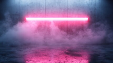 Poster - A striking neon light glowing in a misty urban environment, casting vibrant colors, suggesting a futuristic aesthetic combined with an air of mystery and intrigue.