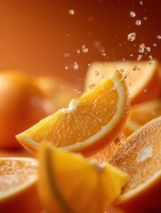 Poster - Fresh Juicy Orange Slices with Water Splash Cold Refreshing Fruit Freshness