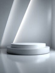 Aufkleber - Minimalist Modern White Podium Showcase with Soft Lighting and Smooth Curves in Artistic Interior Design