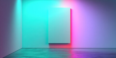 Poster - Modern Minimalist Room with Colorful Neon Lighting and Bright Wall Display