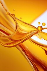 Poster - Close-up of golden oil splash with ripples and bubbles in a dynamic fluid motion