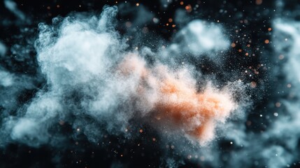 Poster - An artistic rendering of an abstract smoke cloud, combining shades of white, orange, and soft hues, creating a dreamy atmosphere that brings a sense of mystery and intrigue.