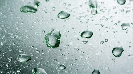 Poster - This close-up image captures glistening droplets of water on a smooth surface, highlighting the beauty of nature and texture in a minimalist and visually pleasing way.