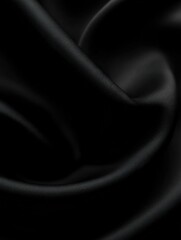 Poster - Close-up of smooth black fabric with soft folds and elegant drape details