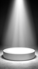 Aufkleber - Minimalist white circular platform illuminated by spotlight on stage with dark background
