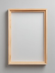 Aufkleber - Empty wooden picture frame hanging on a plain wall for art display decor