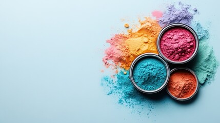 Poster - Vivid colored powders are artistically arranged on a light background, capturing the essence of creativity and artistic expression through bold, vibrant pigments and colors.