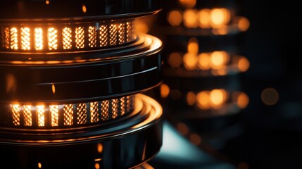 Poster - Closeup of layered lighted buttons towering structure technology display industrial environment detailed view