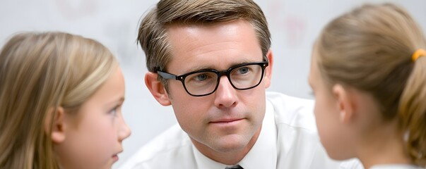 Poster - An editorial shot of a financial advisor using a whiteboard to explain budgeting to a family, editorial photography style