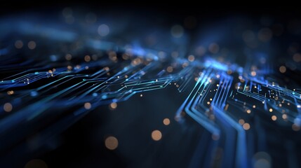 Fototapete - Highly Detailed Digital Circuit Board with Bright Light Effects and Fine Lines