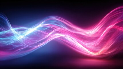 Poster - Vibrant Abstract Light Waves in Neon Colors Flowing Through Dark Background