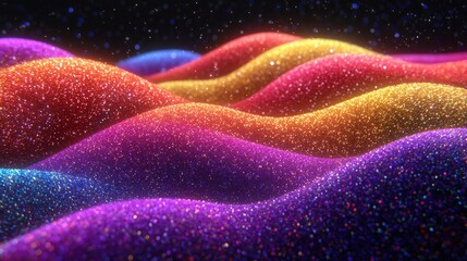 Poster - Sparkling waves of colorful glitter abstract art digital creation vibrant environment close-up view artistic concept
