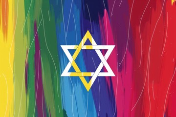 Aufkleber - Vibrant rainbow background with colorful brush strokes and a white Star of David symbol