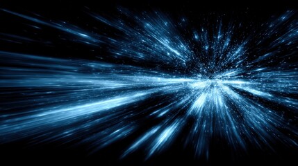 Poster - Dynamic motion blur of bright blue light streaks extending outward in space