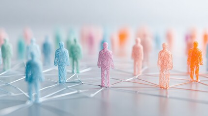 Poster - Detailed view of colorful interconnected plastic figurines representing social network connections