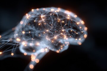 Fototapete - Futuristic digital brain with interconnected glowing nodes representing artificial ligence