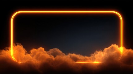 Aufkleber - Neon glowing rectangular frame with bright orange cloud design on dark background