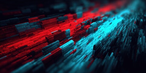 Fototapete - High tech digital data flow visualization with vibrant red and blue lines