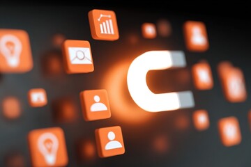 Fototapete - Close up of digital technology icons representing social media and online connections