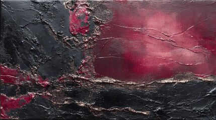 Aufkleber - Abstract textured art with bold black and red colors and rough surface detail