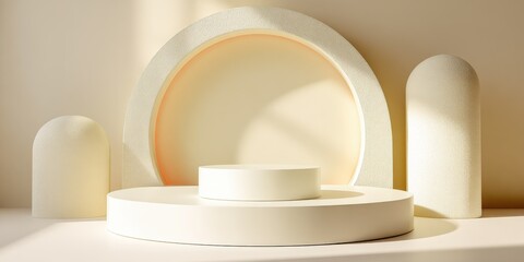 Poster - Minimalist Abstract Geometric Scene with Circular Shapes and Soft Shadows for Modern Design
