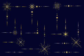 Wall Mural - Celestial magic borders. Mystic ornament with sun and stars. Astrology corner element and elegant divider with spiritual symbols. Vector vintage decorations with esoteric signs.