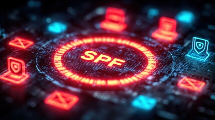 Poster - Digital Protection Concept Showing SPF Sun Protection Factor in a Futuristic Interface
