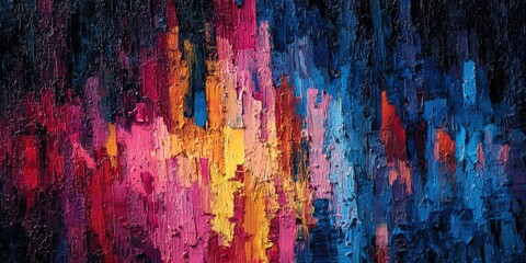 Aufkleber - Vibrant abstract painting with bold colorful brush strokes in various shades of blue pink yellow and red