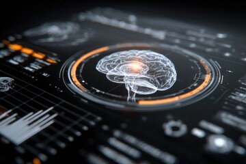 Fototapete - Futuristic digital brain interface displaying holographic neural network with data visualization