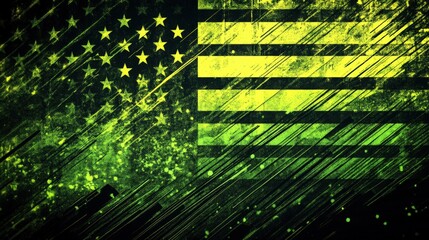Poster - Abstract American flag design with vibrant green and black colors and dynamic light effects