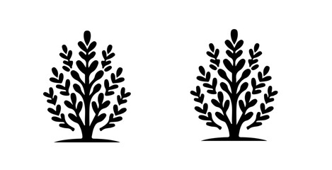 Poster - Two simple black tree illustrations with leafy branches on a white background in a minimalist style art
