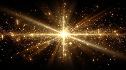 Aufkleber - Bright Golden Spark Explosion with Radiant Light Beams and Twinkling Particles