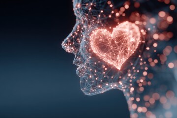 Aufkleber - Digital of a Human Face with Heart Shape in Bright Light and Network Effects