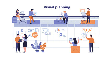 Poster - Visual planning and team collaboration in project management vector illustration