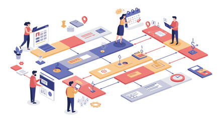 Poster - Collaborative teamwork and project management illustration for digital workflow design vector illustration