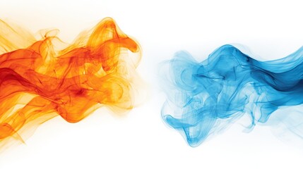 Poster - Vibrant orange and blue colorful smoke clouds swirling with abstract fluid motion