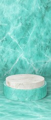 Aufkleber - Modern minimalist round marble display platform with textured turquoise background