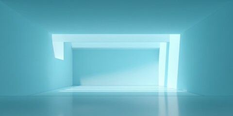 Poster - Modern futuristic illuminated hallway with geometric shapes and sleek design