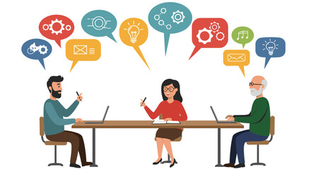Poster - Collaborative team meeting with creative ideas and communication vector illustration