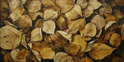 Aufkleber - Close-up of Dry Fallen Leaves Cove Ground in Natural Autumn Scene in Bright Lighting