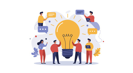 Poster - Creative brainstorming session with bright idea and team collaboration in modern vector illustration